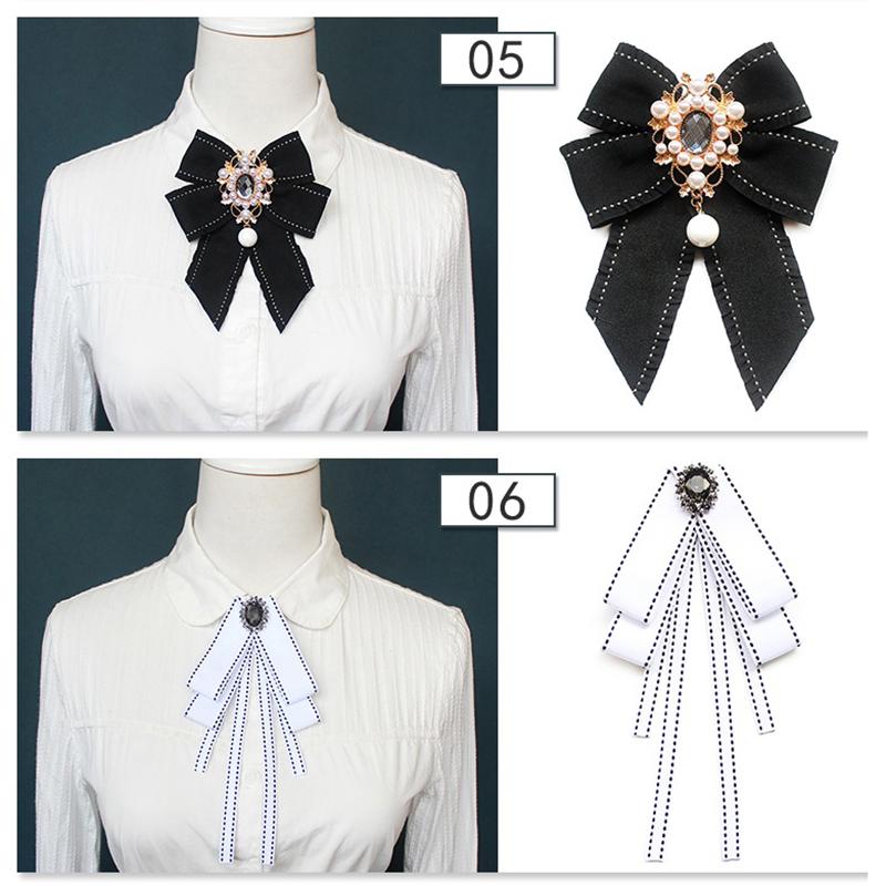 Korean Women'S Bow Tie Brooch Black Rhinestone Pearl Shirt Collar Pins Fashion Bowknot Bowtie Ribbon Wedding Party Necktie
