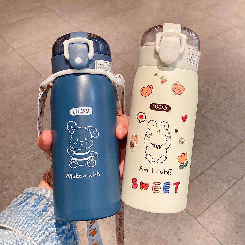 350/500ml 304 Stainless Steel Thermos Portable Children's Straw Cup Children's Student Drop-proof Water Bottle
