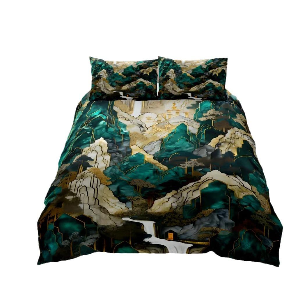 Liquid Leaf Pattern Duvet Cover Set 3D Digital Printing Quilt Cover Bedding Three-piece Set Fashion Design