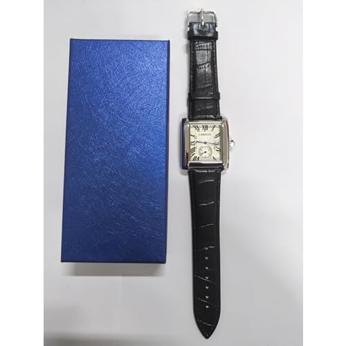 Lancardo Men's Waterproof Watch with Japanese Quartz Movement, Leather Strap, Analog Display, Square Face, Roman Dial, Simple Design, Black, Antique S