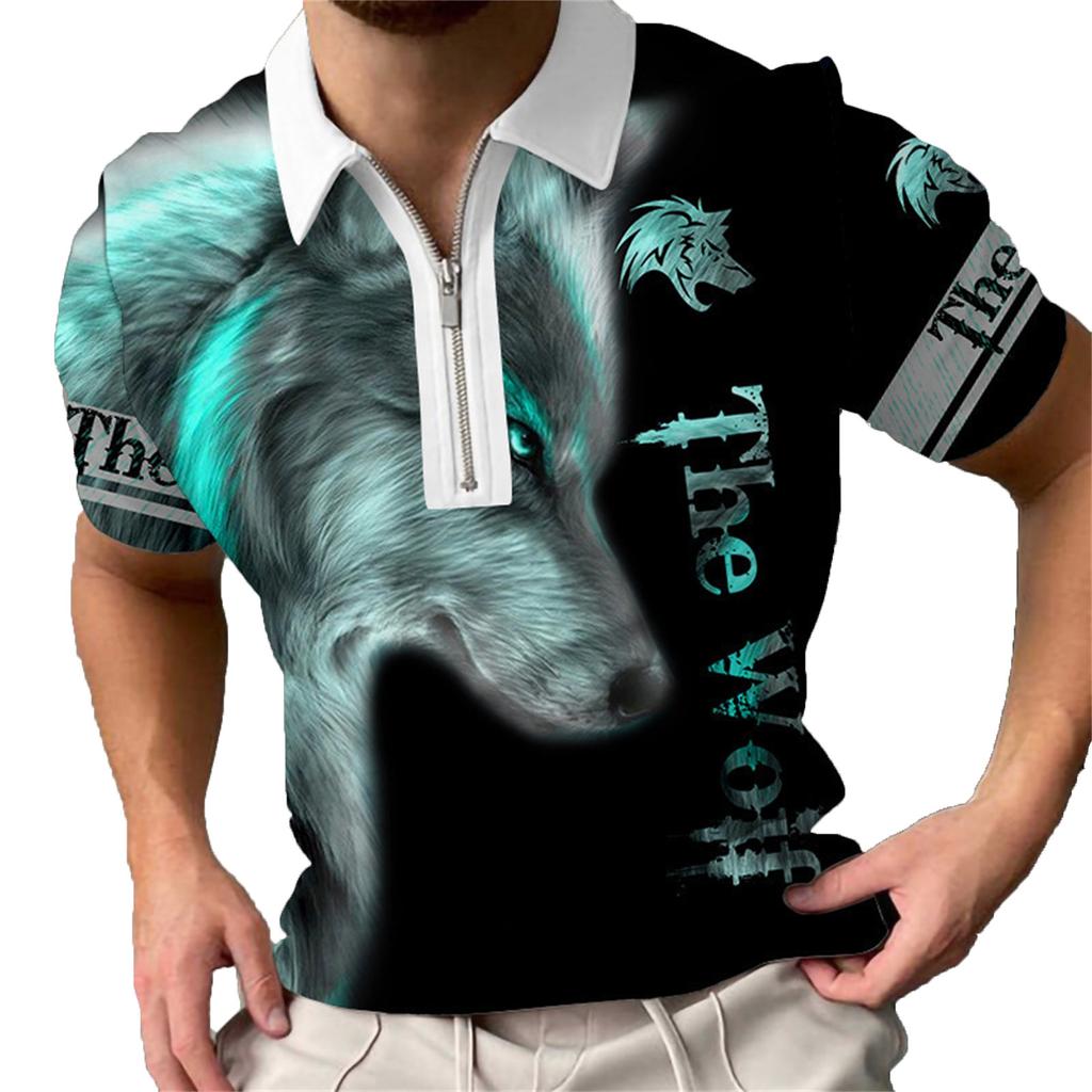 Wolf Letters 3d Print Zipper Polo Shirts Mens Sportwear T Shirt Animal Pattern Short Sleeve Summer Polos Top Men
