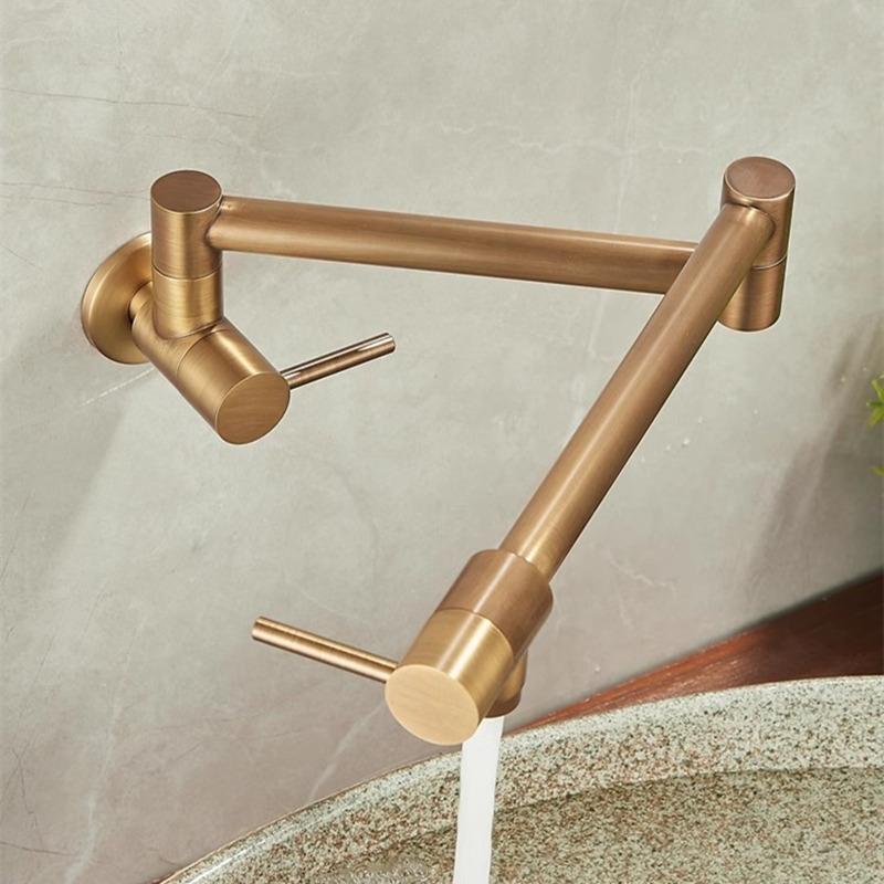 Antique Bronze Pot Filler Tap Wall Mounted Foldable Single Cold Kitchen Faucet Black Sink Tap Rotate Folding Spout Brass