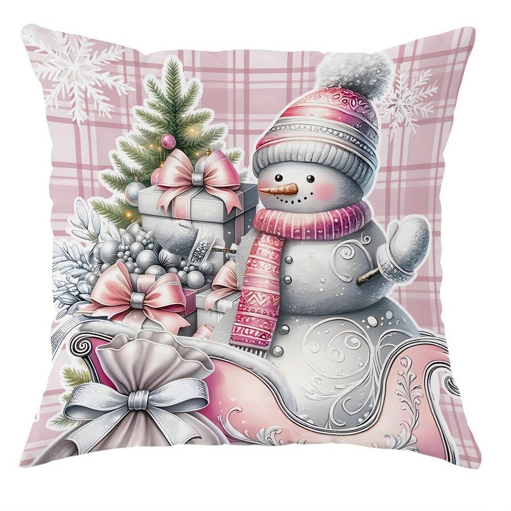 Pink Christmas Pillowcases: Gnome, Snowman & 'Merry' 'Happy' Prints for Festive Decor sofas, bedroom pillow covers