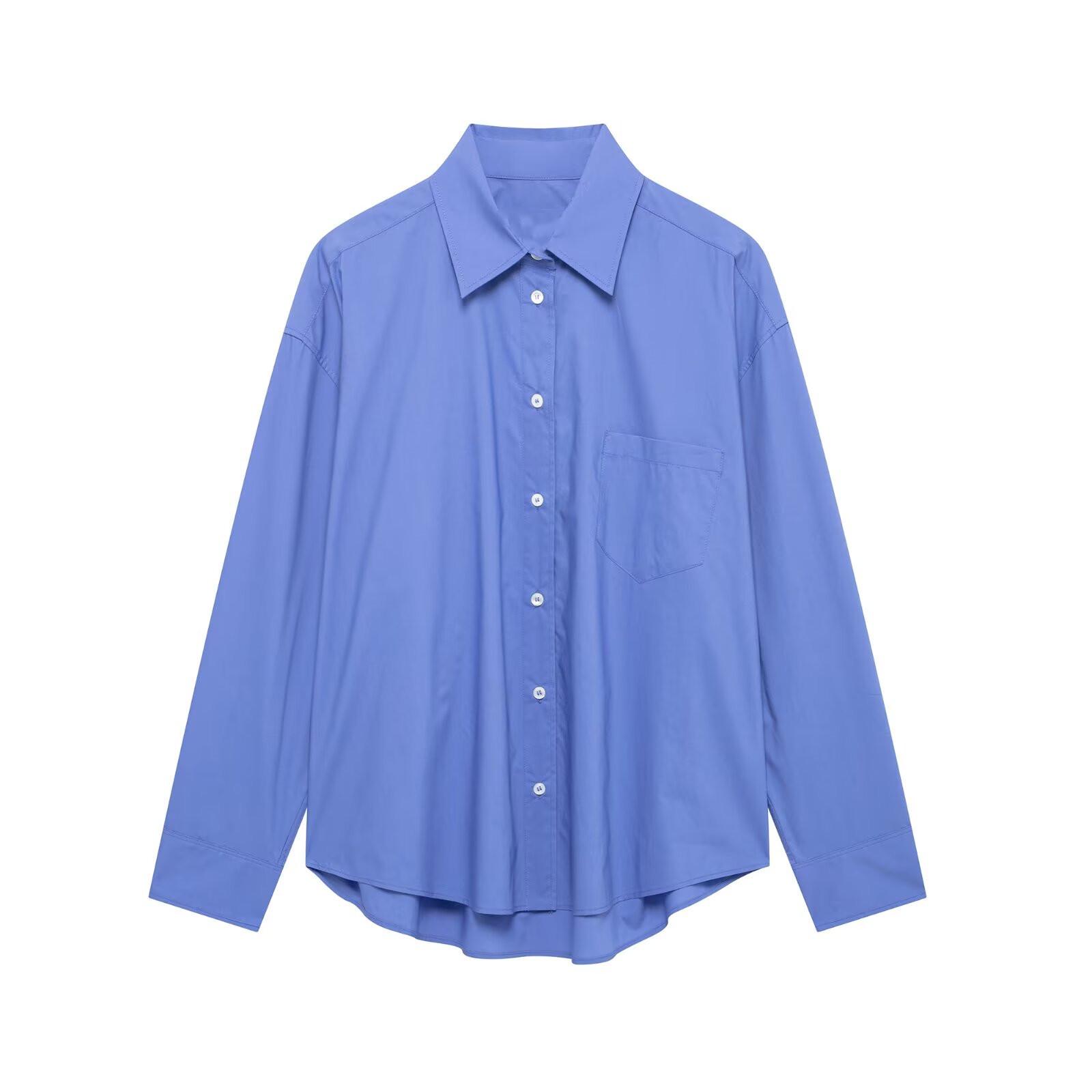 

Женская мода весна 2025: Универсальная рубашка с лацканами и длинными рукавами Large синий