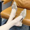 Fashion Luxury Pearl Ornaments Mules Slides Woman Elegant Point Toe Lace Sandals Ladies Chic String Bead Evening Party Flat Dress Shoes