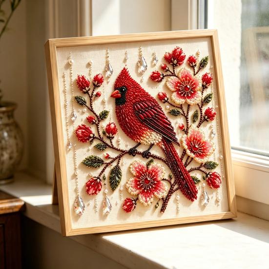 Hummingbird Bead Embroidery Kit, DIY Pearl Art Painting, with Crystal Beads Floral Designs Craft, for Adults Beginners