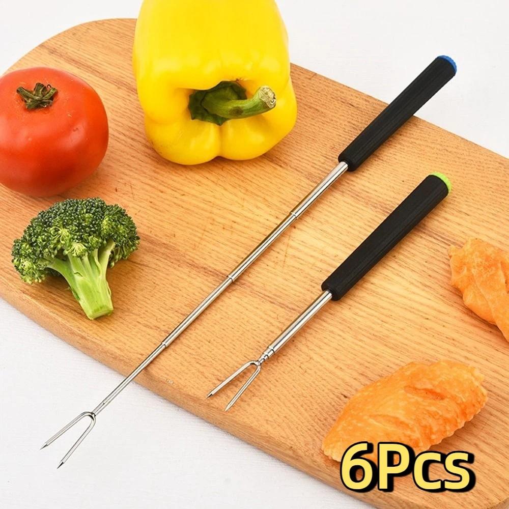 6Pcs V-Shaped Fondue Forks Stainless Steel Grilling Fork Barbecue Fork Set Camping