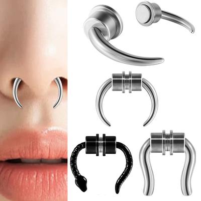 1PC Stainless Steel Magnetic Septum Nose Ring Horseshoe Snake Fake Nose Ring Faux Non Piercing Clip Nose Piercing Jewelry