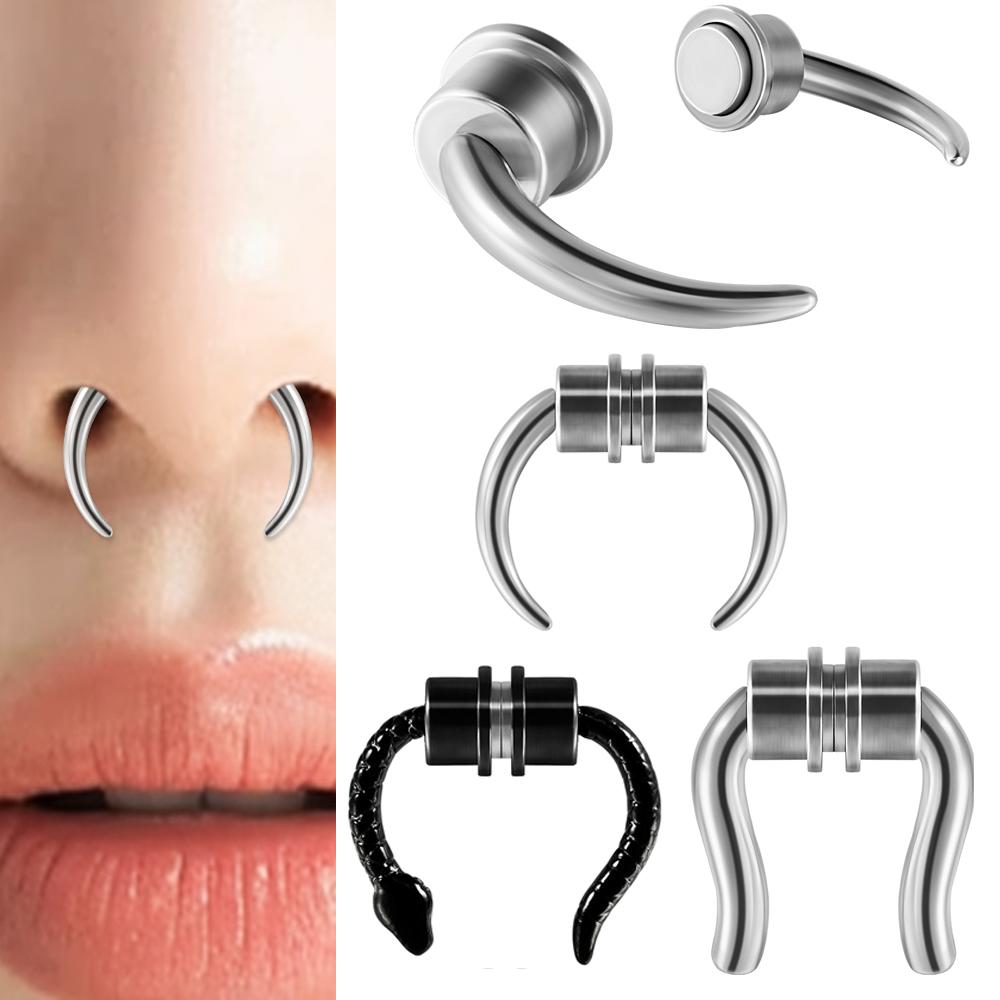 1PC Stainless Steel Magnetic Septum Nose Ring Horseshoe Snake Fake Nose Ring Faux Non Piercing Clip Nose Piercing Jewelry