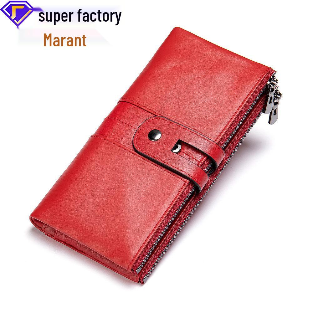 Marlonte Women's High-End Retro Leather Wallet & Clutch - Anti-Magnetic, Multifunctional Long Design in Top Layer Cowhide
