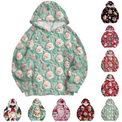 Women's Fashion Pullover Drop Shoulder Long Sleeve Christmas Printed Hooded Sweatshirt