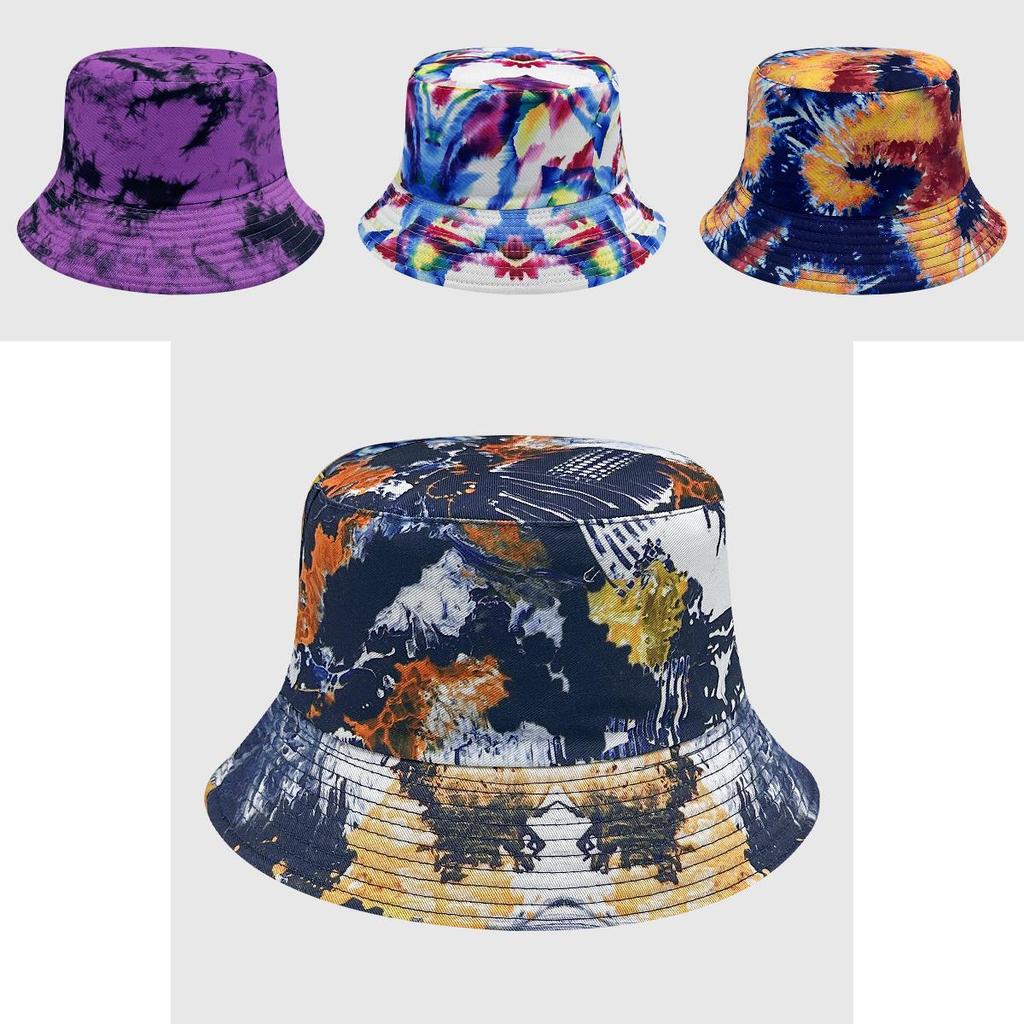 Cotton Tie Dye Sun Protective Bucket Hat With Short Brim For Hiking And Beach