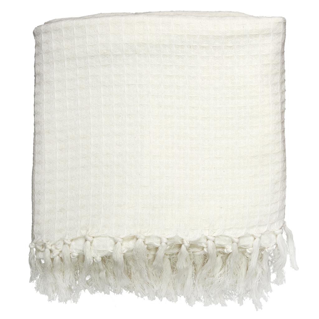 Les Trésors De Lily [A3525] - Ivory Embossed 'Boho' Cotton Sofa Throw Blanket - 250x170 Cm