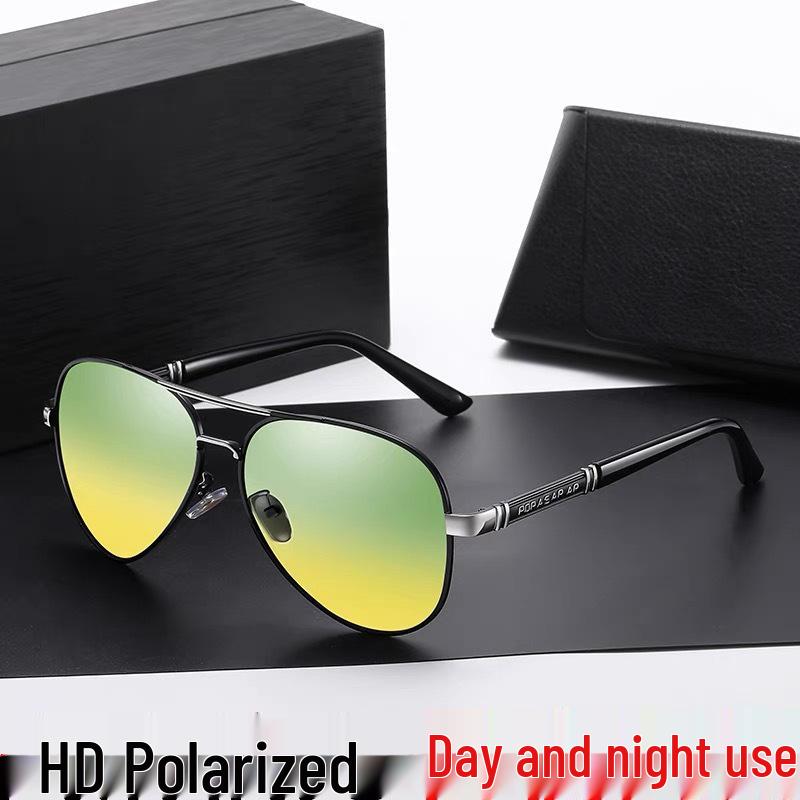 Men's Polarized Metal Resin Sunglasses: Photochromic, Day/Night Dual-Use, Wayfarer Style.