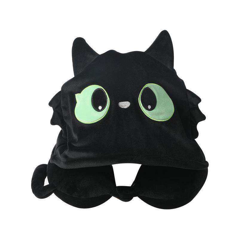 Polštář na krk ve tvaru U s kapucí řady Black Cat do kanceláře i na cesty