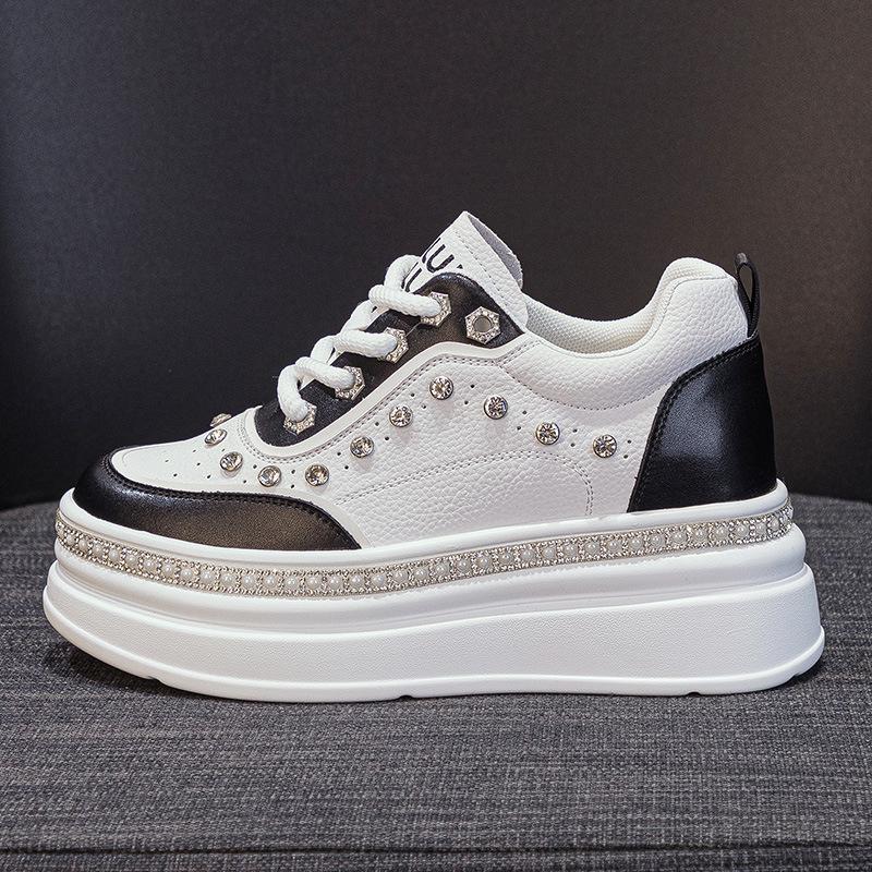 

Белые туфли на толстой подошве с внутренней платформой, женские летние новые легкие и универсальные туфли из маленькой кожи на один педаль 40