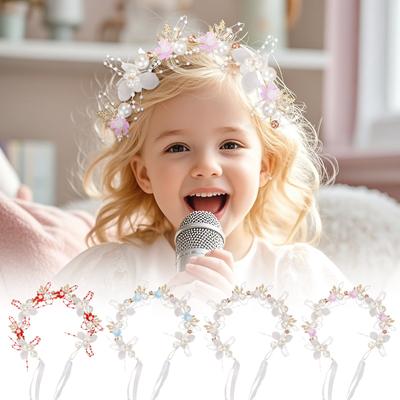 Fascia per capelli con ghirlanda di fiori, fascia per capelli con fiori, fascia per capelli con perle, copricapo per bambini della sposa