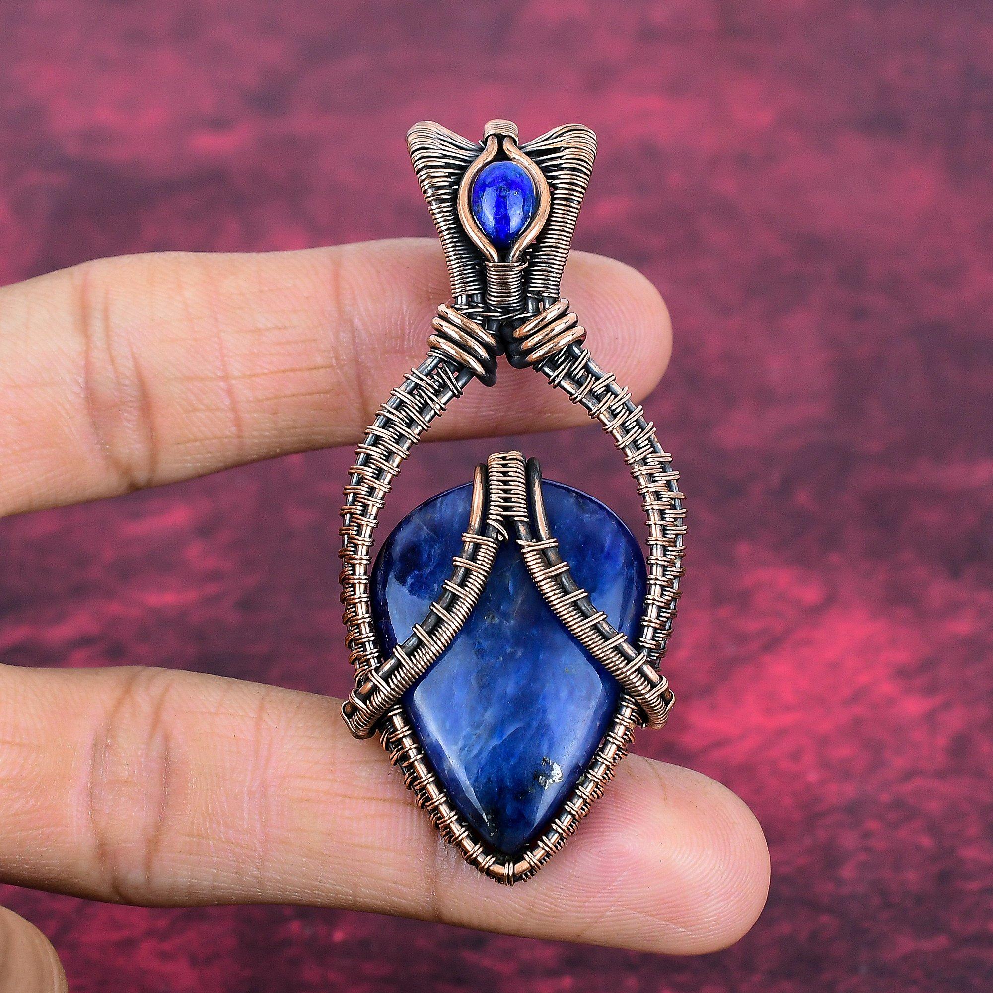 Sodalite Pendant Copper Wire Wrapped Jewelry Lapis Lazuli Gemstone Pendant
