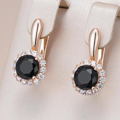 Runde schwarze Zirkonia-Ohrringe in goldener Tropfenform für Damen, täglicher modischer passender Schmuck, Party-Ohrringe im Gothic-Stil