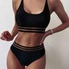 New High-Waist European & American Solid Color Lace Bikini Swimsuit