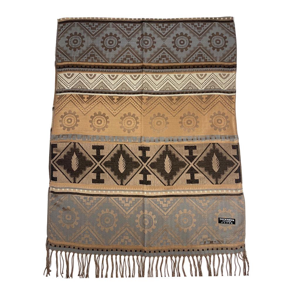 Bohemian Cotton Jacquard Geometric Shawl: High-End Women's Evening Scarf