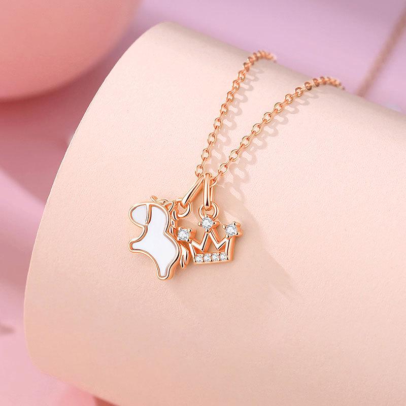Tichya S925 Sterling Silver Zodiac Horse Necklace - Unique Clavicle Chain for Women S925 Silver
