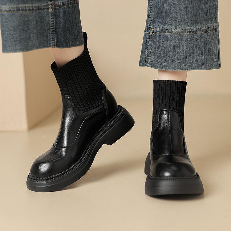 Fashion New Autumn Winter Women Boot Shoes for Women Round Toe Platform Short Boots Fashion Boots Chunky Heel Boots Handmade Size 34-43