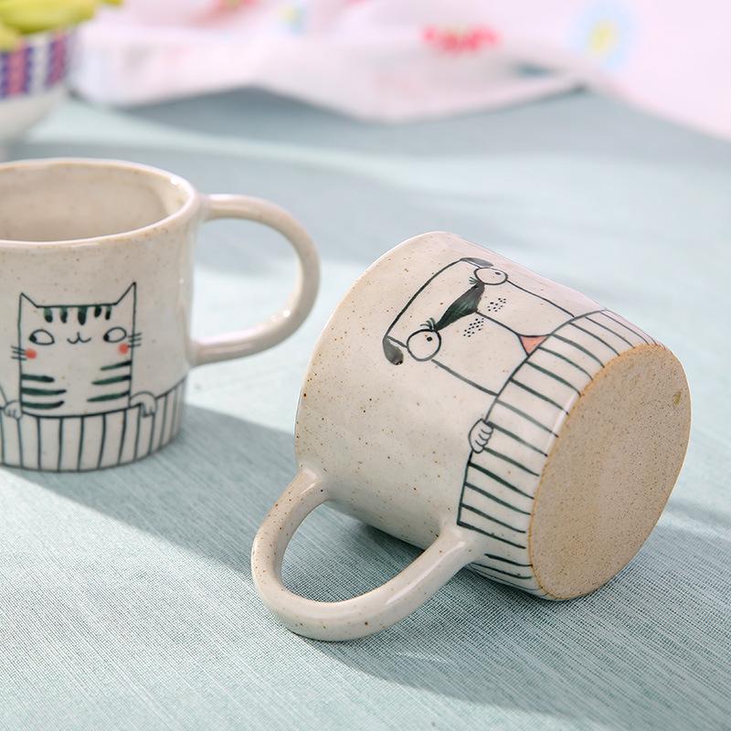 Creative Ceramic Mug Hand Painted Cat Dog Couple Coffee Cup Cartoon Design