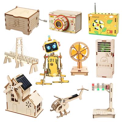 Kinder DIY Wissenschaftsspielzeug Holzpuzzle Montiertes Modell Luftfahrt Satellit Ventilator Solarenergie Wissenschaftliche Entdeckung STEAM Bildung