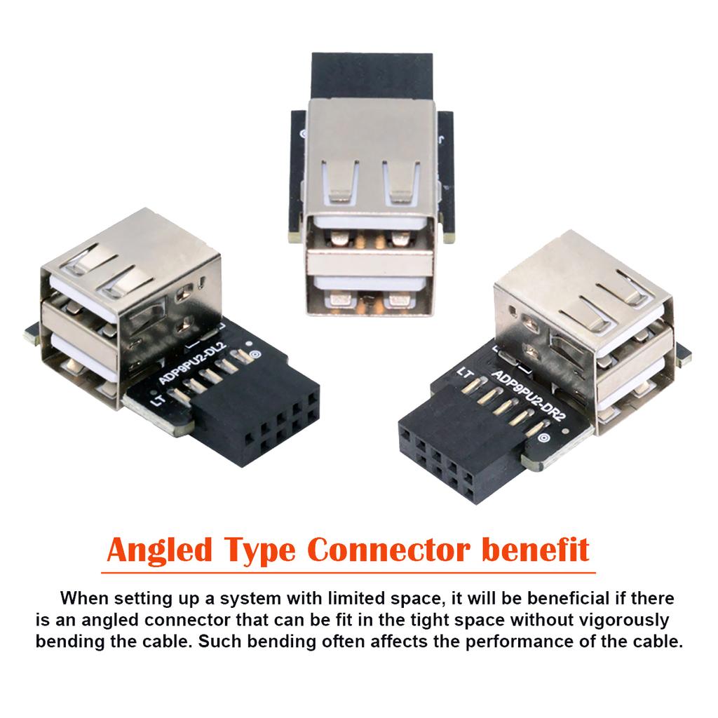 U2-075-2P 3Pcs/Set 9Pin/10Pin Motherboard Front Panel Header Female to Dual USB 2.0 Female Adapter,Straight+Left+Right Angle