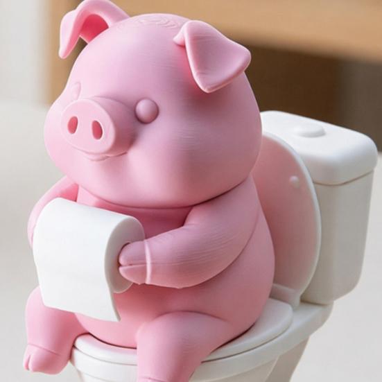 Lichtbeständige 3D-Druck niedliche Schweinefigur auf der Toilette, Lustige Badezimmer-Schreibtisch-Dekoration mit papier Stoßfeste Statue Rolle, Humorvolle Skulptur für