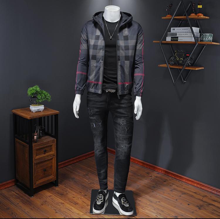 Pánský trendy károvaný pruhovaný kardigan bunda s kapucí - Evropský styl, Velké velikosti, Jaro/Podzim