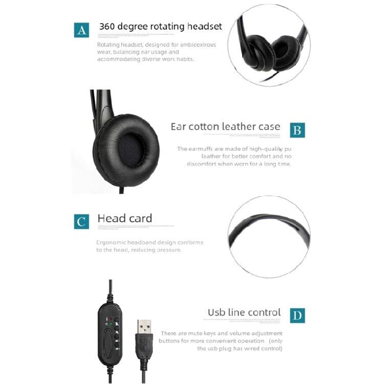 Computer Headsets With Clear Auditory USB Type C Adapter 3.5mm Connection Comfortable Ear Cushions Office Use