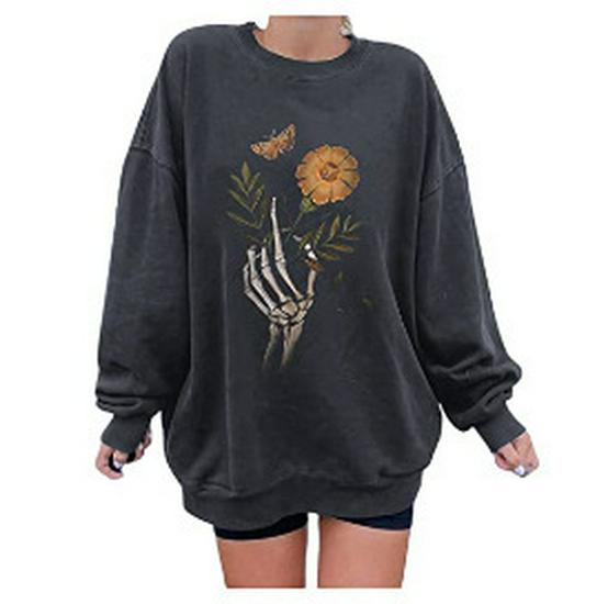 Halloween Printed Round Neck Long Sleeve Hoodie