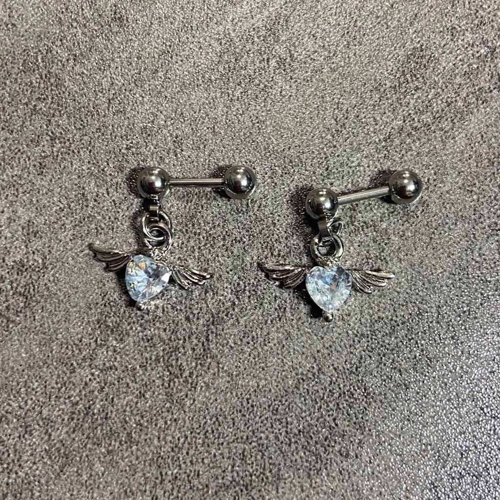 Stainless Steel Angel Wing Heart Stud Earrings Hypoallergenic Ear Studs Lightweight Jewelry For Women Everyday Wear