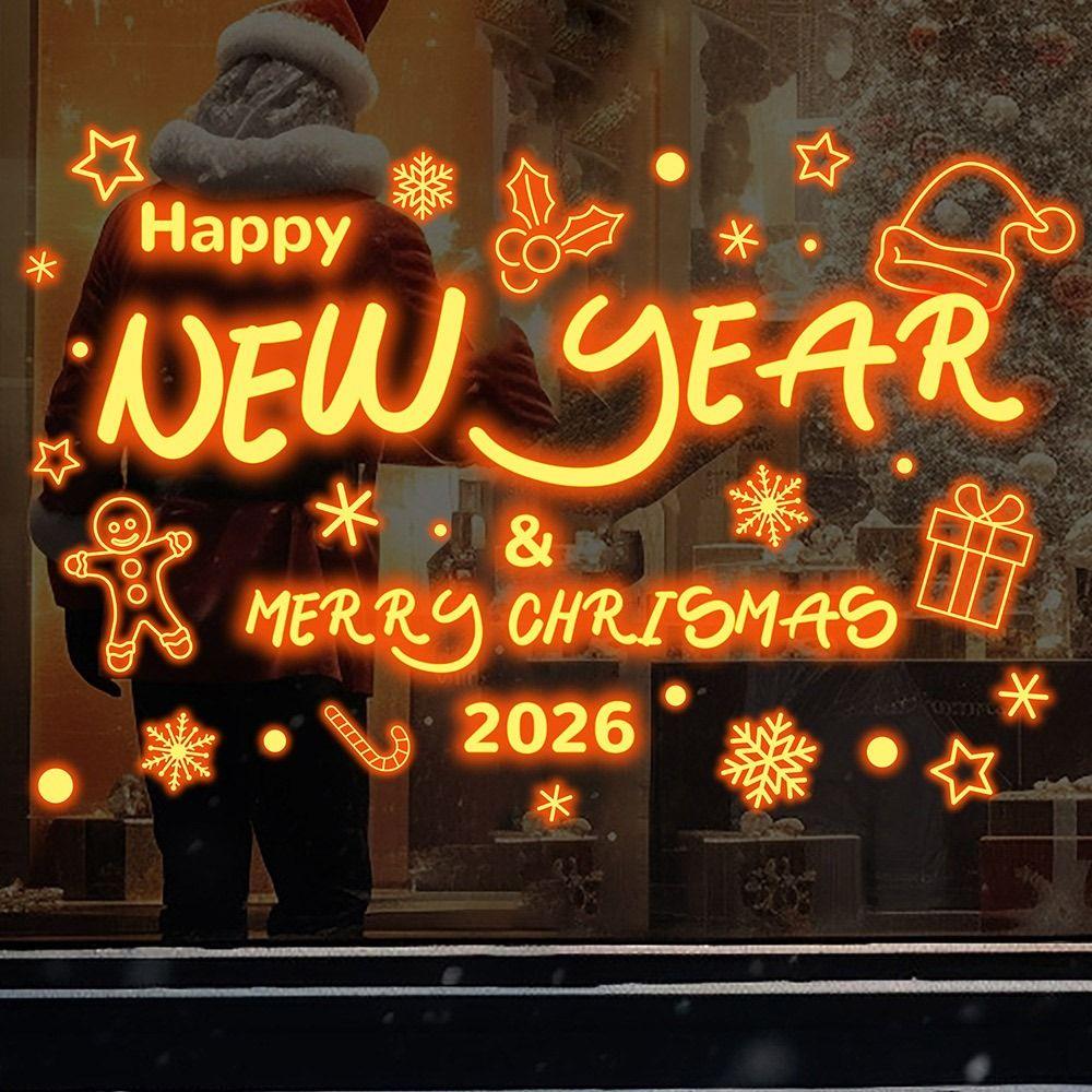 Multicolor Merry Christmas Sticker Cartoon Animal Electrostatic Christmas Train Window Sticker Removable Ornament