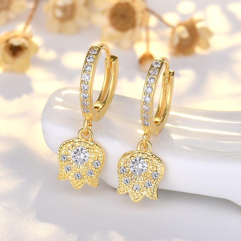 Heart-shaped Ear Buckle Female Small Fresh Earrings Earrings Temperament Diamond Flowers Earrings Jewelry