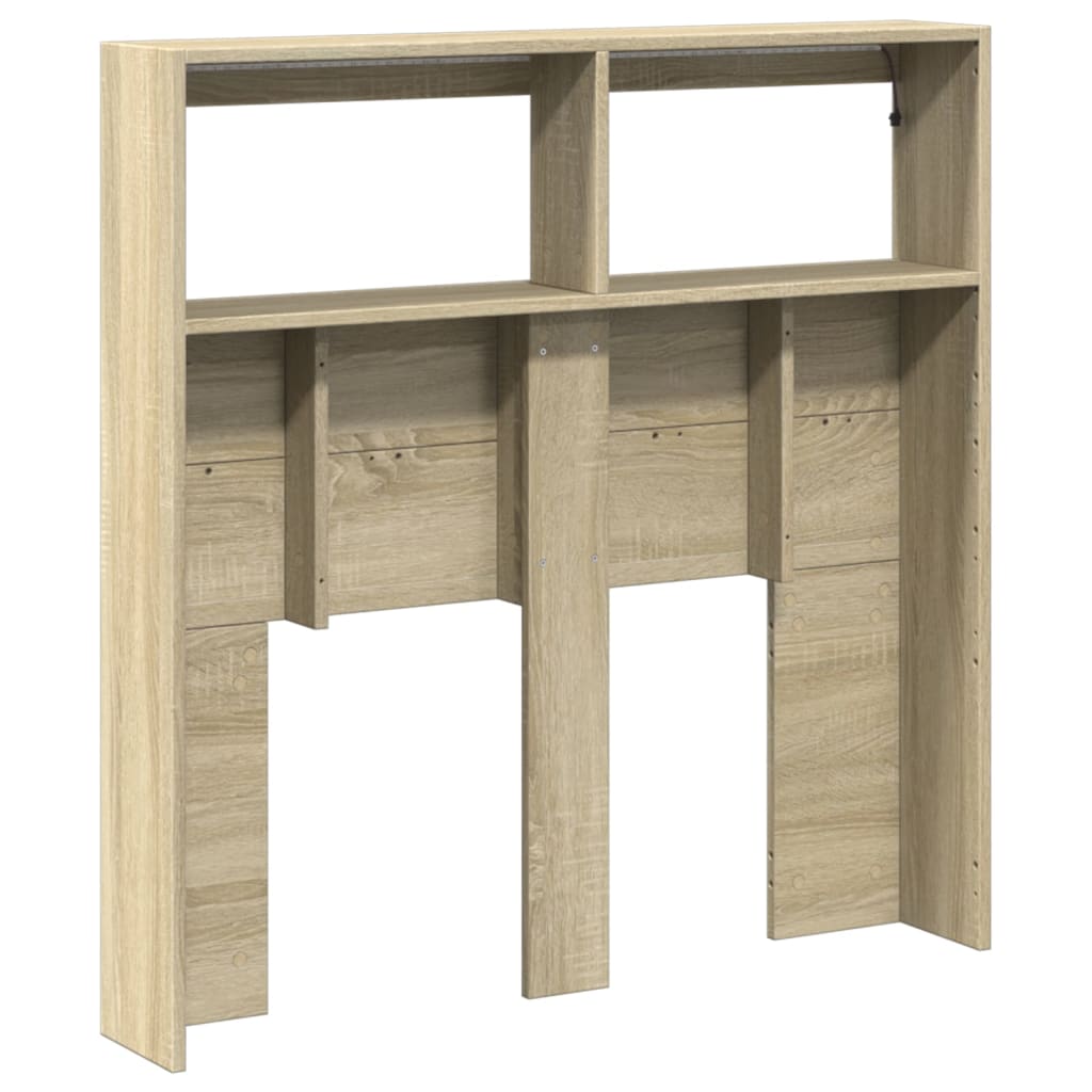 LED Headboard with Shelves Sonoma Oak 100 x 17 x 102 cm