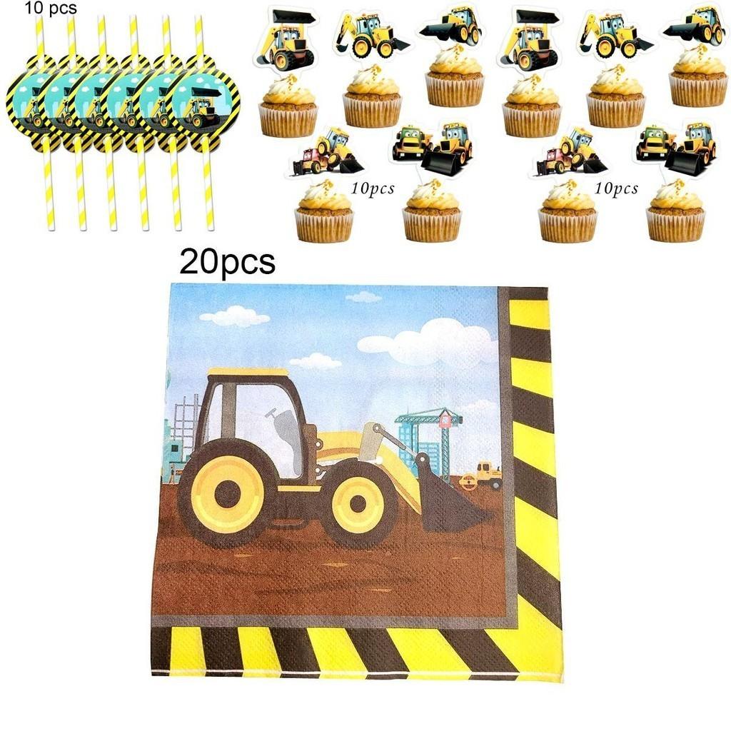 Colorful Excavator Birthday Party Supplies With Fun Tableware For Kids Celebration