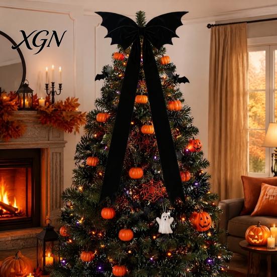 Christmas Tree Hanging Decor Halloween Bat Bow Garden Decor, Topper Ornament Versatile Party Supplies for Party, Spooky Holiday Decoration,