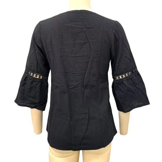 Top da Donna Scollo Quadrato Maniche 3/4 Colore Unito Vestibilità Larga Morbido Elastico Camicetta Design con Intreccio di Pizzo Top Casual per Uso Quotidiano