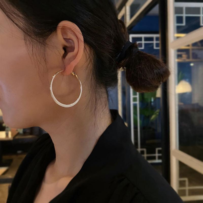 New Arrival Simple Fashion Black White Enamel Cicle Big Hoop Earrings For Women Statement Jewelry Pendientes