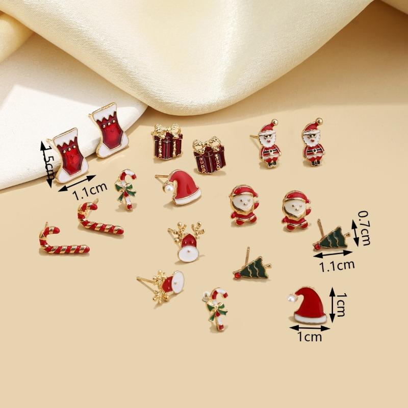 Hot Sale Pair/Set Christmas Elements Cane Socks Pattern Stylish Small Delicate Christmas Stud Earrings Set