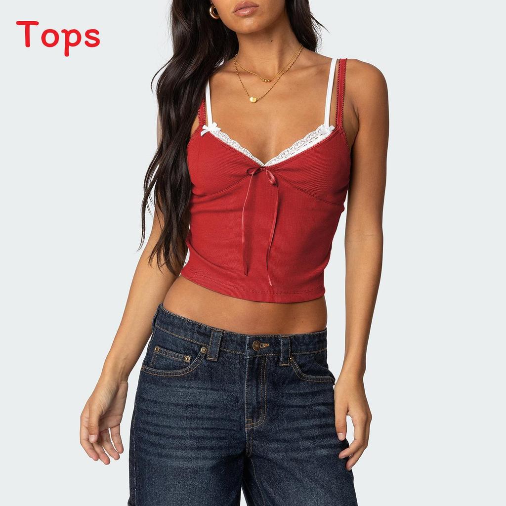 Sexy Lace Spliced Camisole With Double Straps For Street Style Women