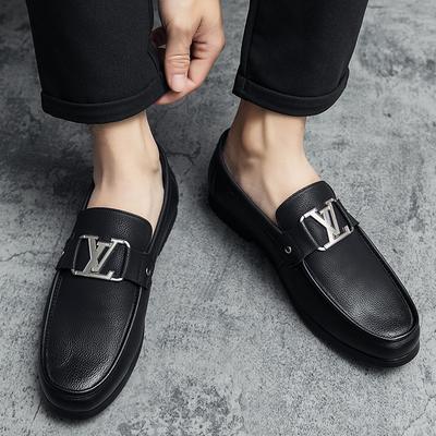 Large Size Men's Loafers with One Foot Plaid Casual Shoes Men's Driving Lazy Shoes Business Dress Leather Shoes Men
