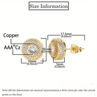 2 Pieces/set of Luxurious Round CZ Earrings, Hip-hop Earrings, Men's and Women's Wedding Anniversary Gifts, Jewelry