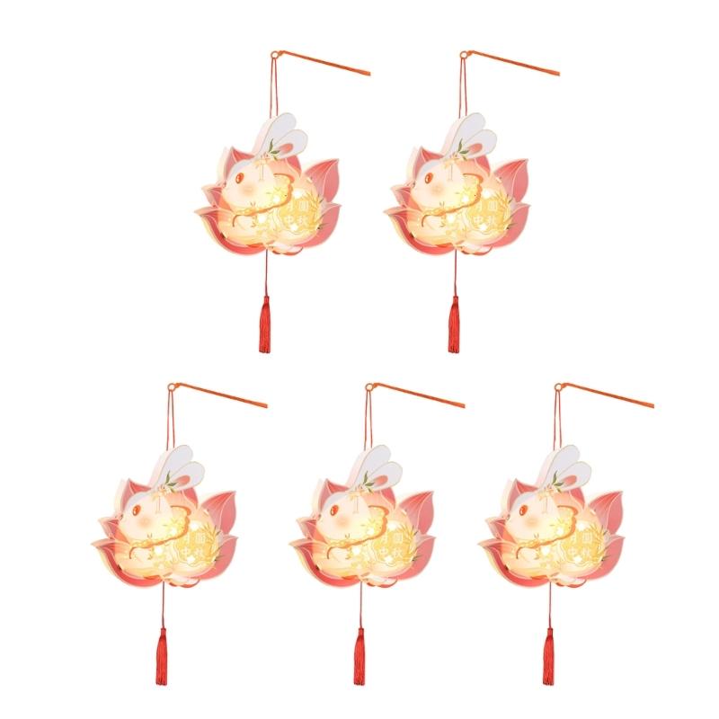 Handmade Florals Paper Lamp Set Traditional Chinese Craft Supplies LED Projection Portable for Chinese Festival