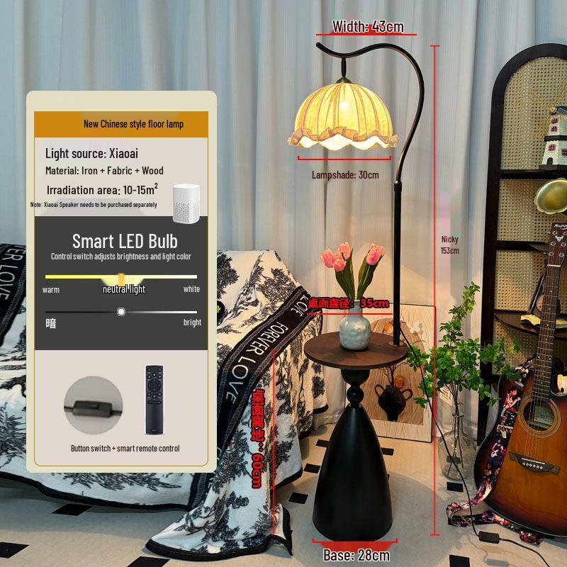 American Retro Floor Lamp with Display Shelf - Living Room Decor & Bedside Table Lamp