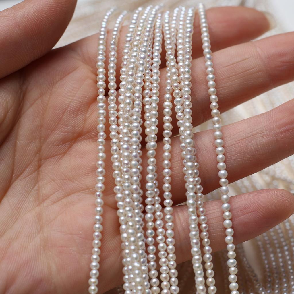 1String, White Natural Freshwater Pearls, Boho Handmade Round Pearl Beads for Jewelry Making DIY Necklaces Crafts (Beads 2-2.5mm, Length 36cm)
