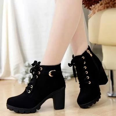 Zimowe buty damskie na wysokim obcasie Wysokiej jakości sznurowane krótkie buty Platforma Buty damskie Moda oryginalna Buty damskie Rozmiar 35-42